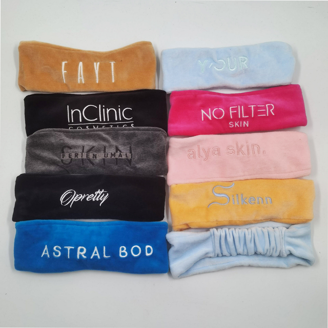 Custom Logo Stretch Washable Facial Band Makeup Hairband Hair Wrap Velvet Spa Headband