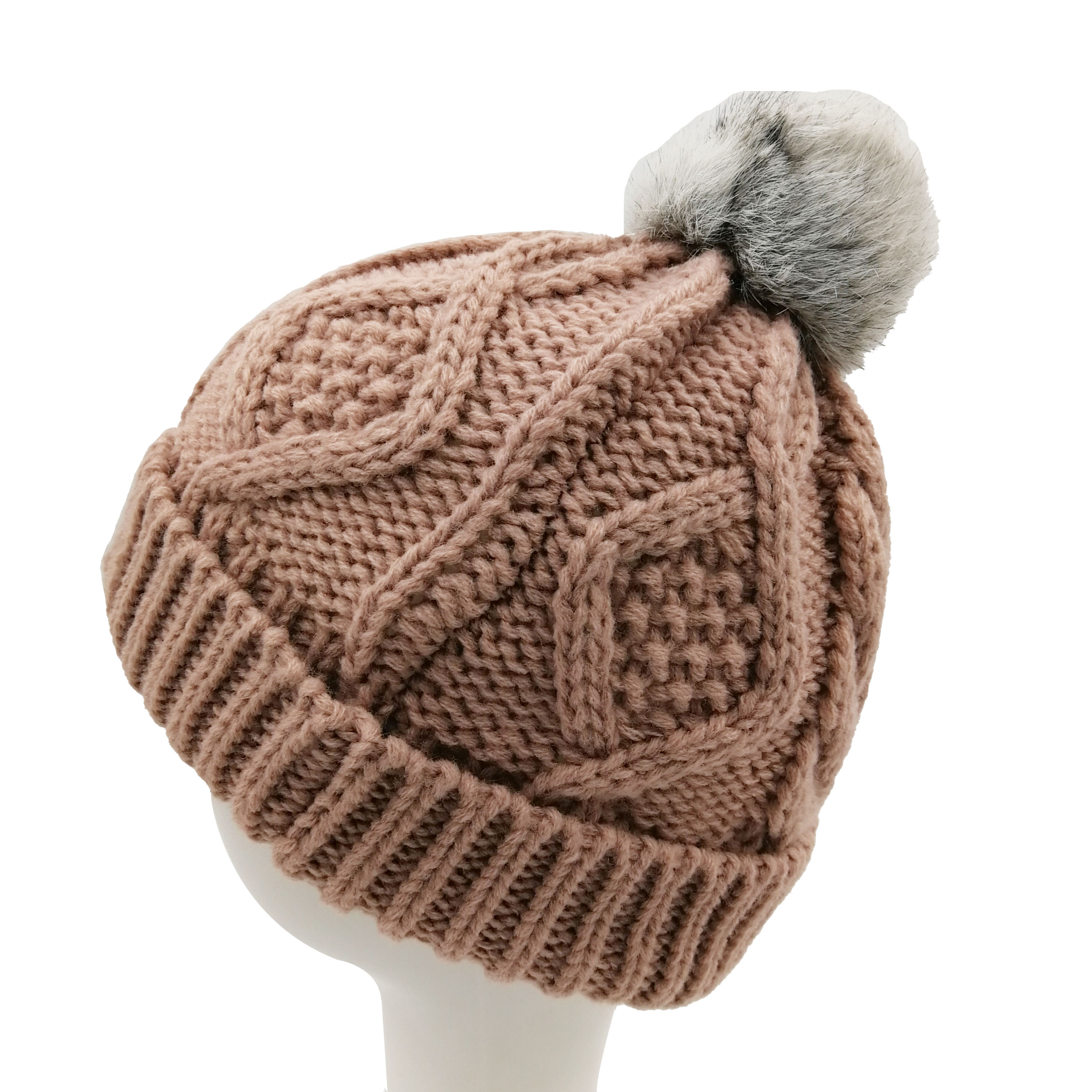 High Quality Ribbed Pompom Beanie Cuffed Knit Hat