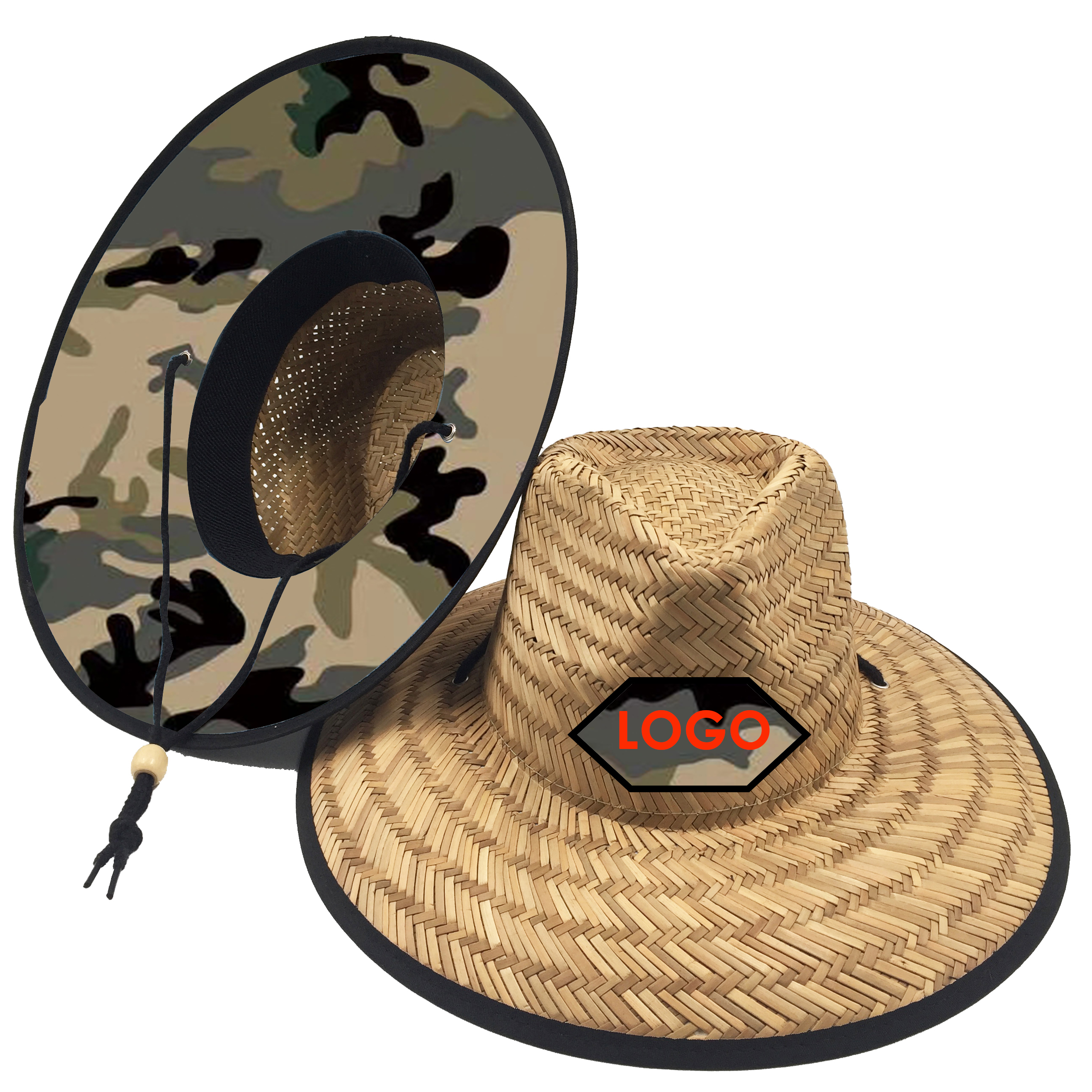 Wholesale OEM Summer Beach Print Underbrim Panama Natural Grass Straw Sun Hat with Logo