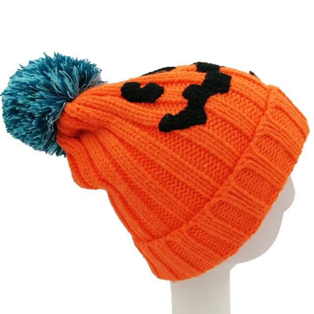 Acrylic Custom Wide Ribbed Pompom Beanie with Patch