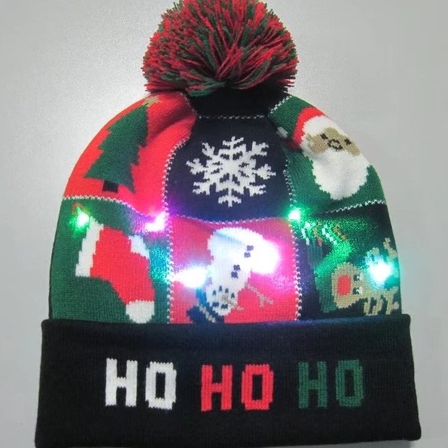 Custom Winter Christmas Halloween Party Gift Knitted Beanie Hat with Led Lights