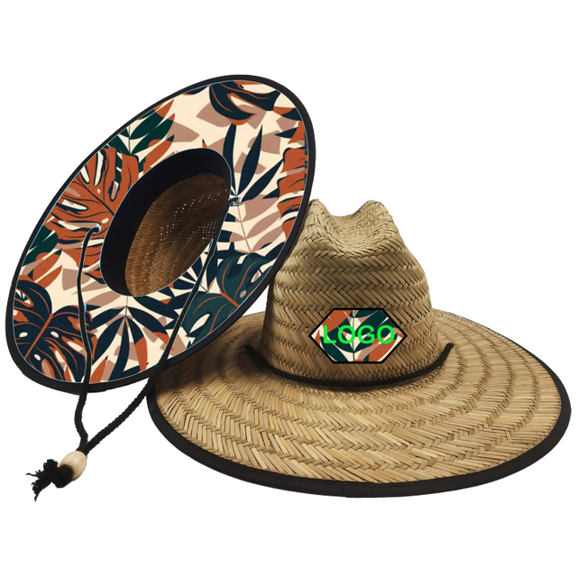 Custom Wholesale Men Women Wide Brim Natural Grass Summer Beach Sun Protect Surf Fishing Lifeguard Straw Hat