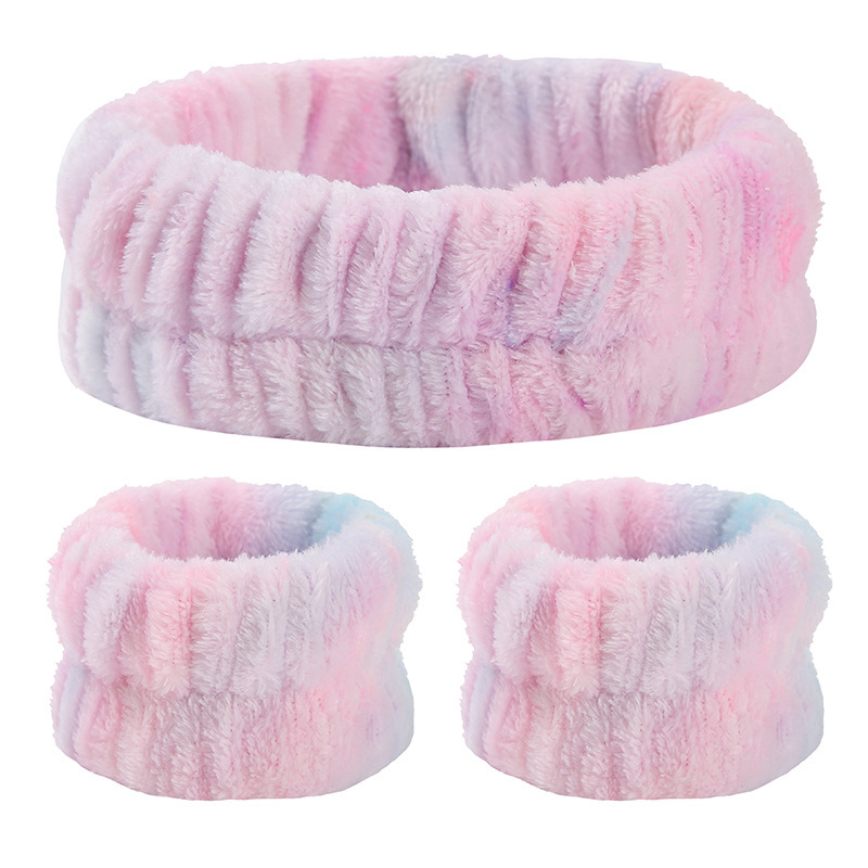 Custom Fuzzy Skincare Headbands Kids Soft Facial Makeup Head Band Women Coral Fleece Washing Face Spa Headband And Wristbands Set 