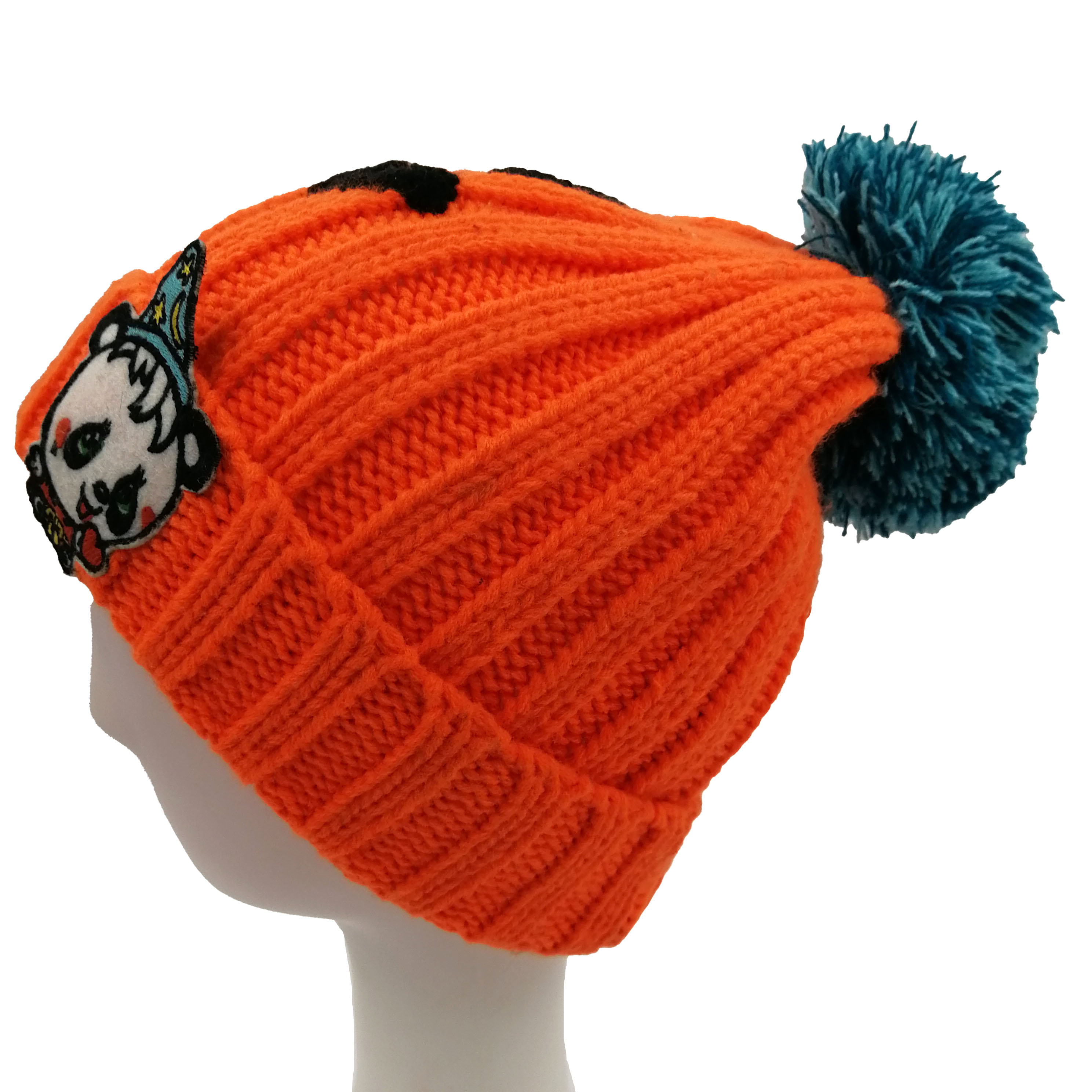 Acrylic Custom Wide Ribbed Pompom Beanie with Patch