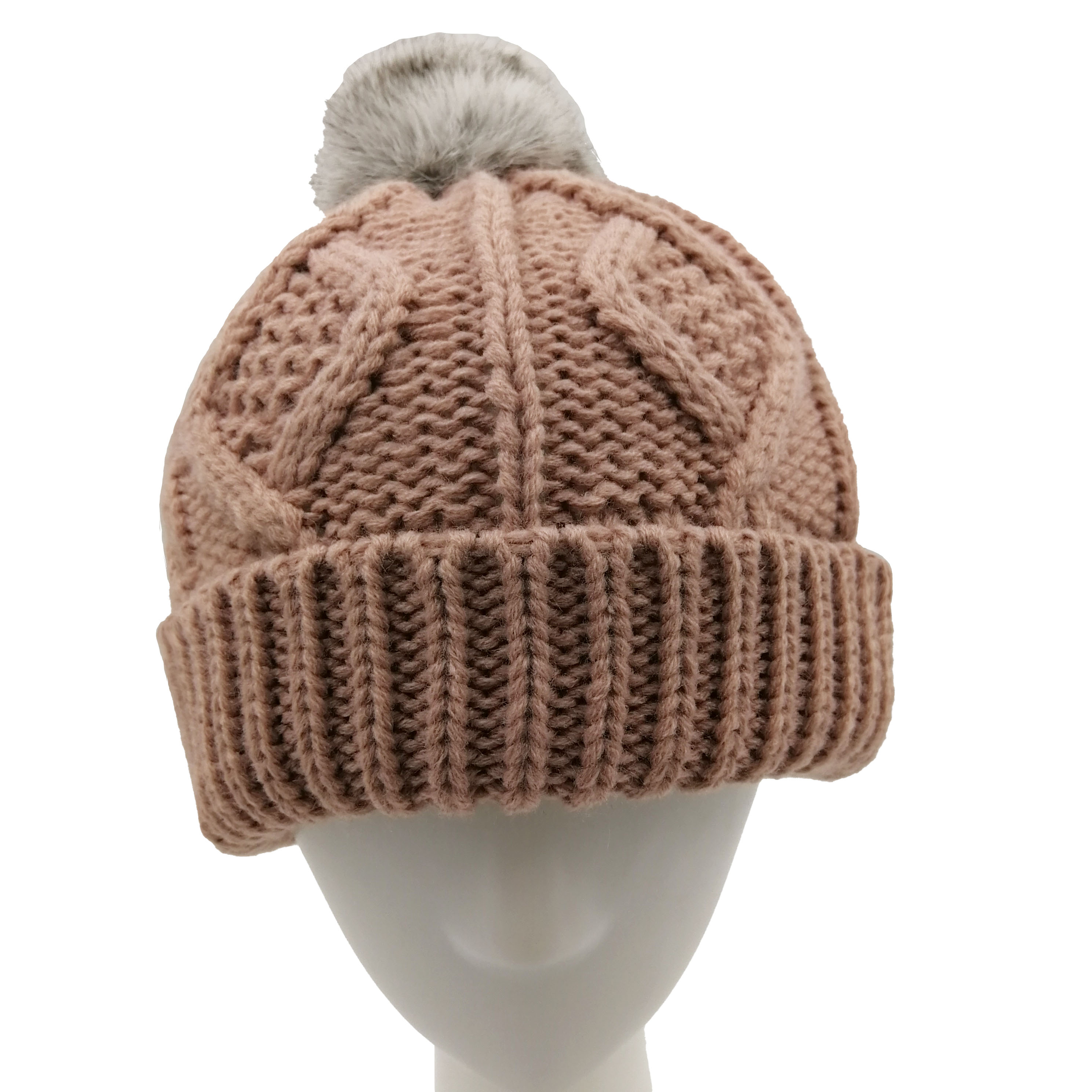 High Quality Ribbed Pompom Beanie Cuffed Knit Hat