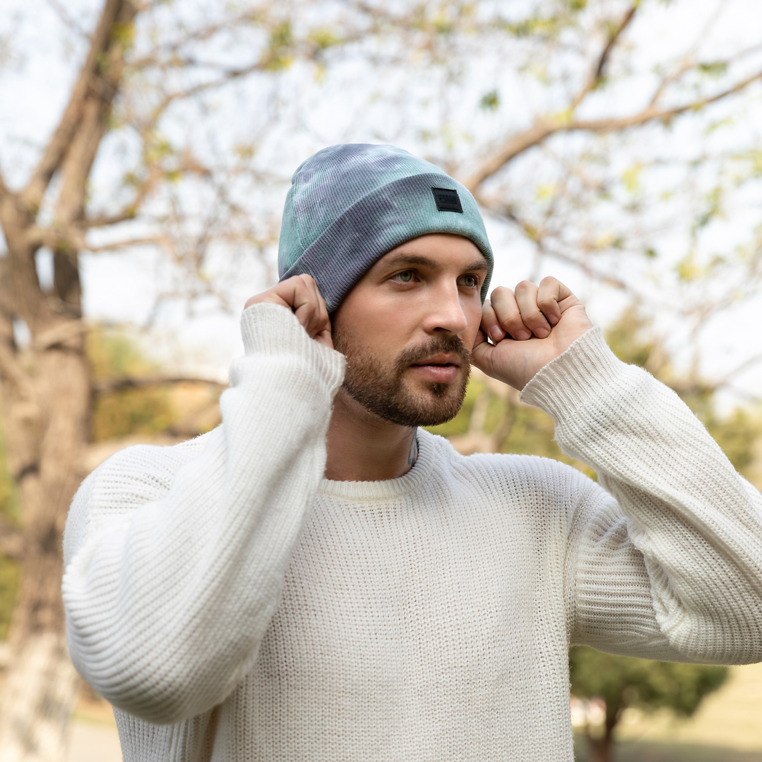 Custom woven patch logo Tie dye cotton fishermen skull cap beanie with cuff