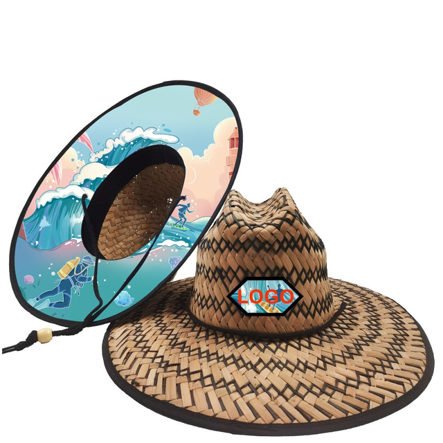 Custom Wide Brim Summer Beach 2 Tone Color Dyeing Men Lifegaurd Fishing Straw Sun Hat