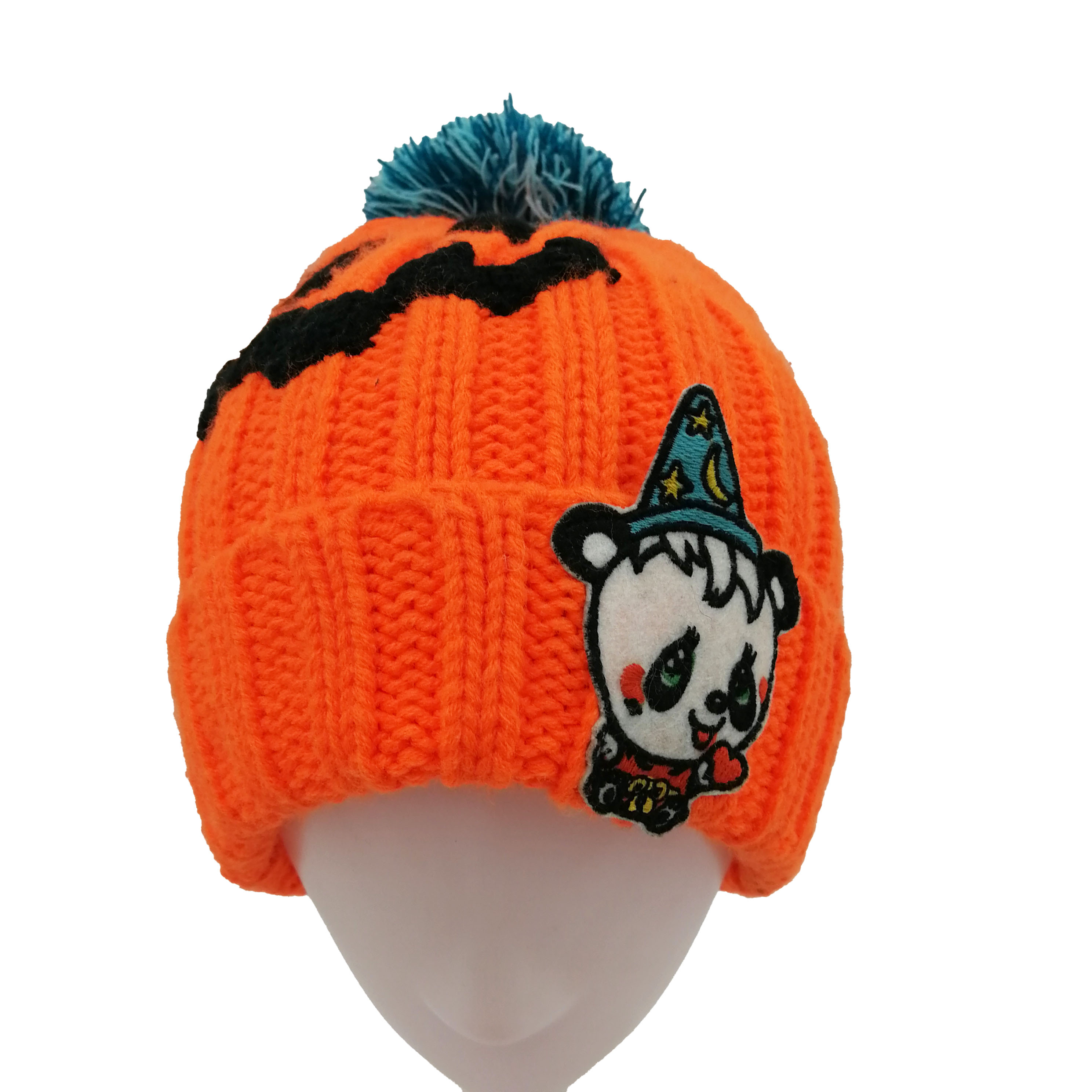 Acrylic Custom Wide Ribbed Pompom Beanie with Patch