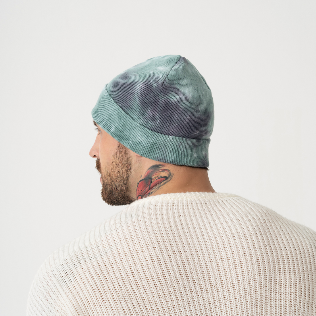 Custom woven patch logo Tie dye cotton fishermen skull cap beanie with cuff