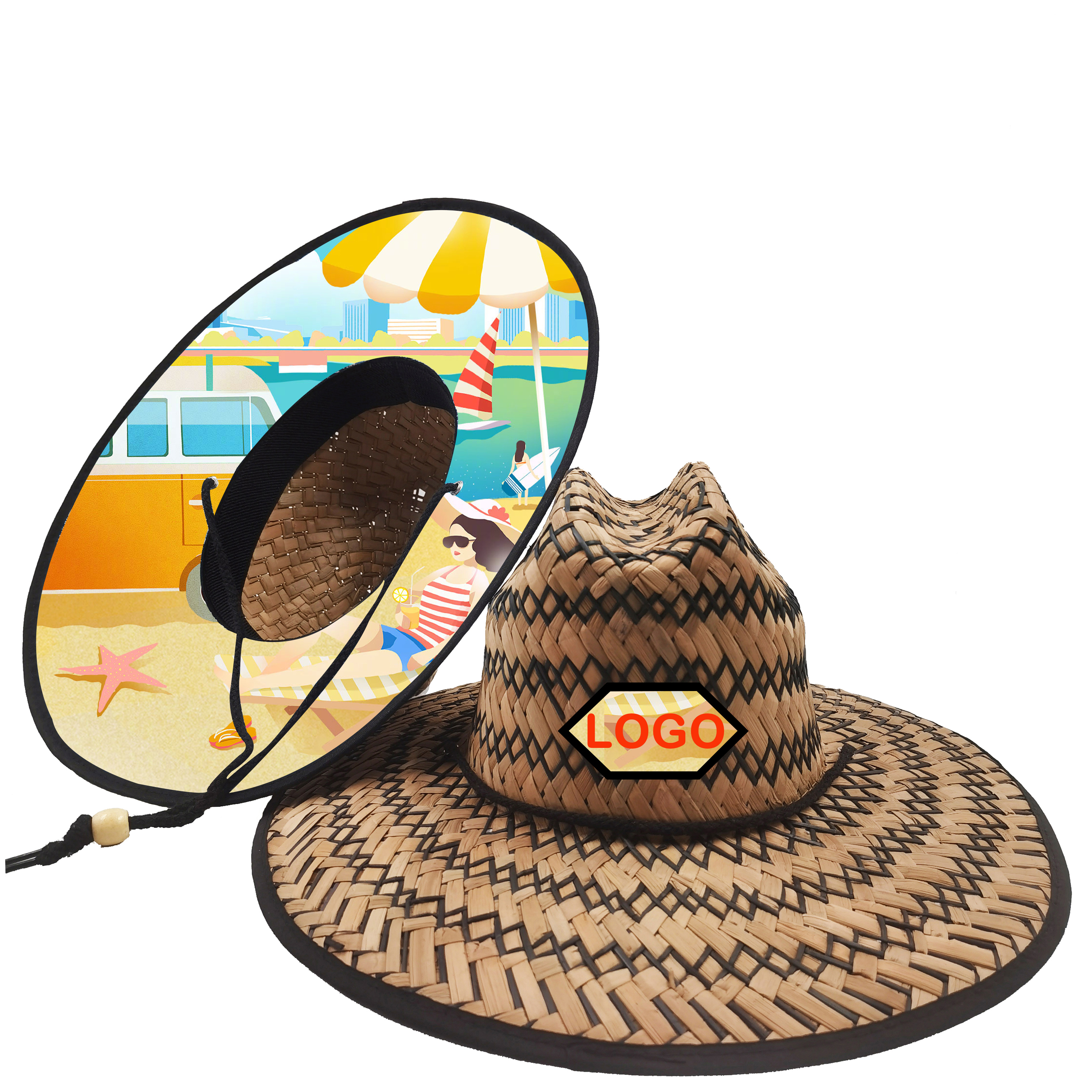 Custom Wide Brim Summer Beach 2 Tone Color Dyeing Men Lifegaurd Fishing Straw Sun Hat