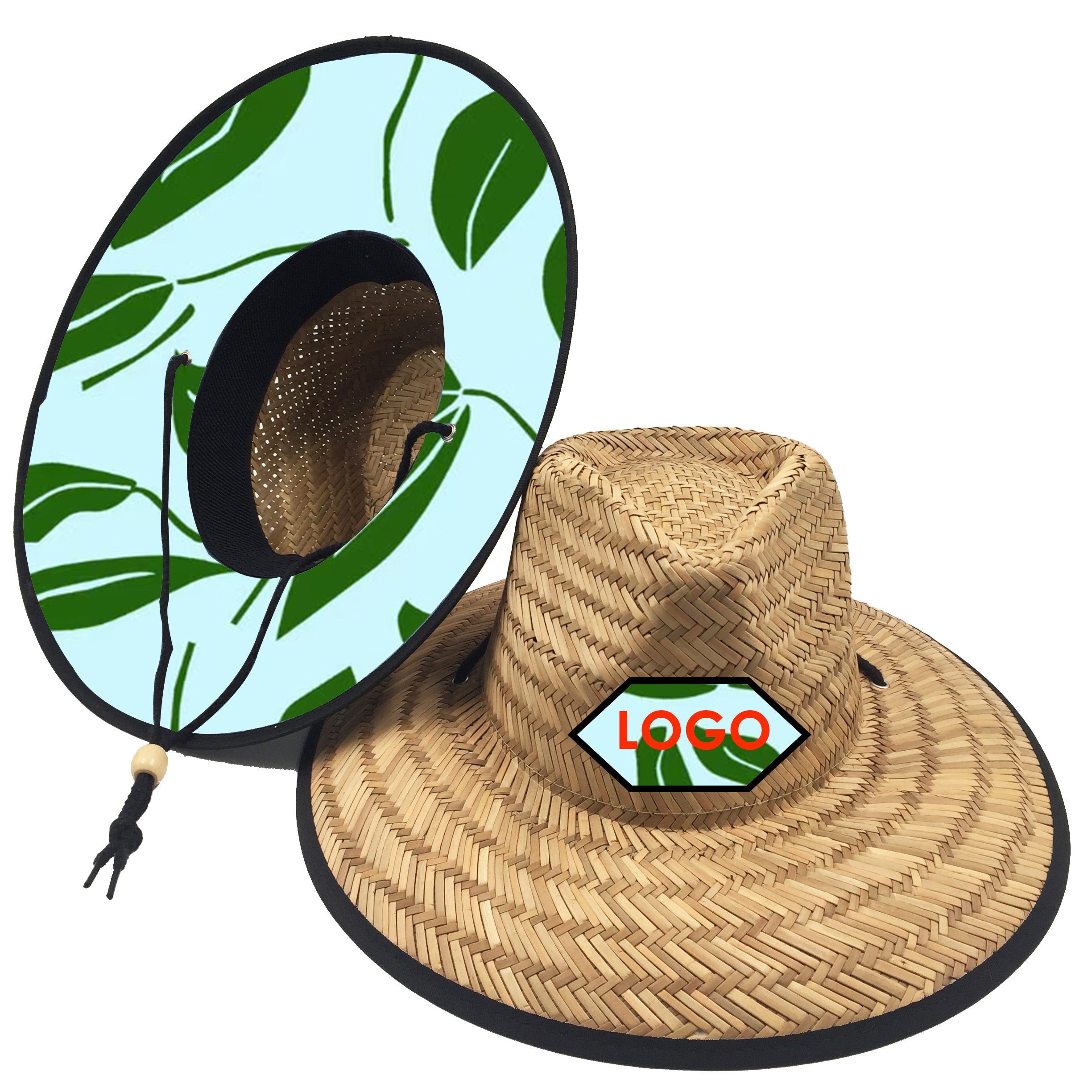 Wholesale OEM Summer Beach Print Underbrim Panama Natural Grass Straw Sun Hat with Logo