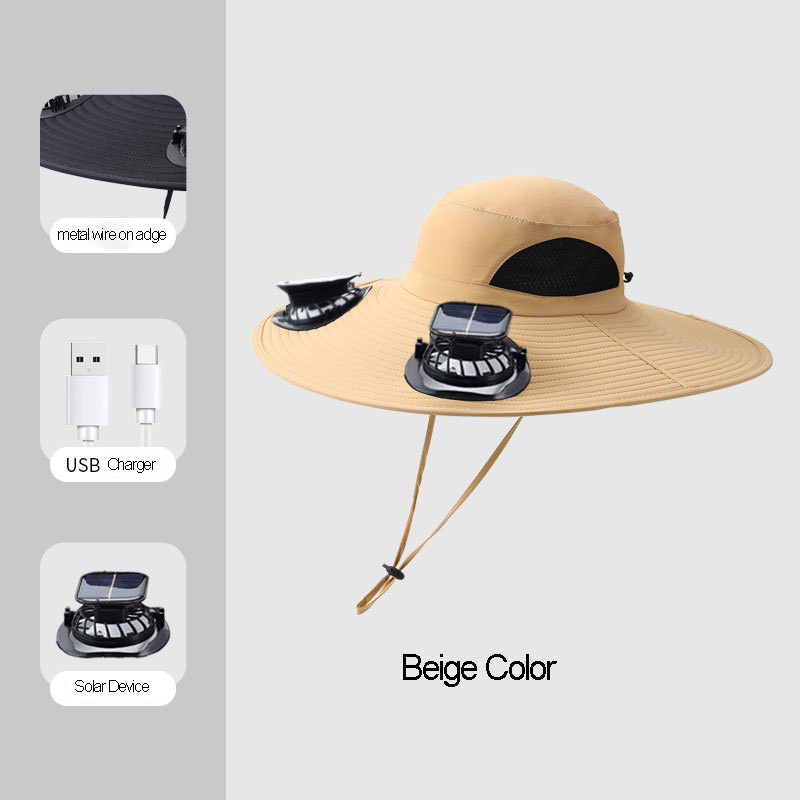 Wholesale Wide Brim Summer Outdoor Solar Fan Hat