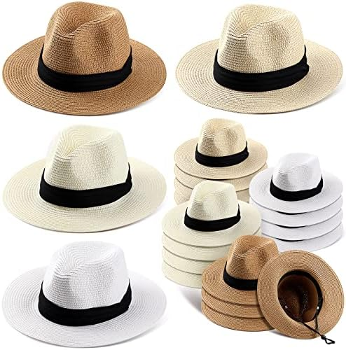 Women Straw Panama Hat Travel Fedora Beach Sun Hat Summer Wide Brim Straw Roll Up Hat UPF 50+