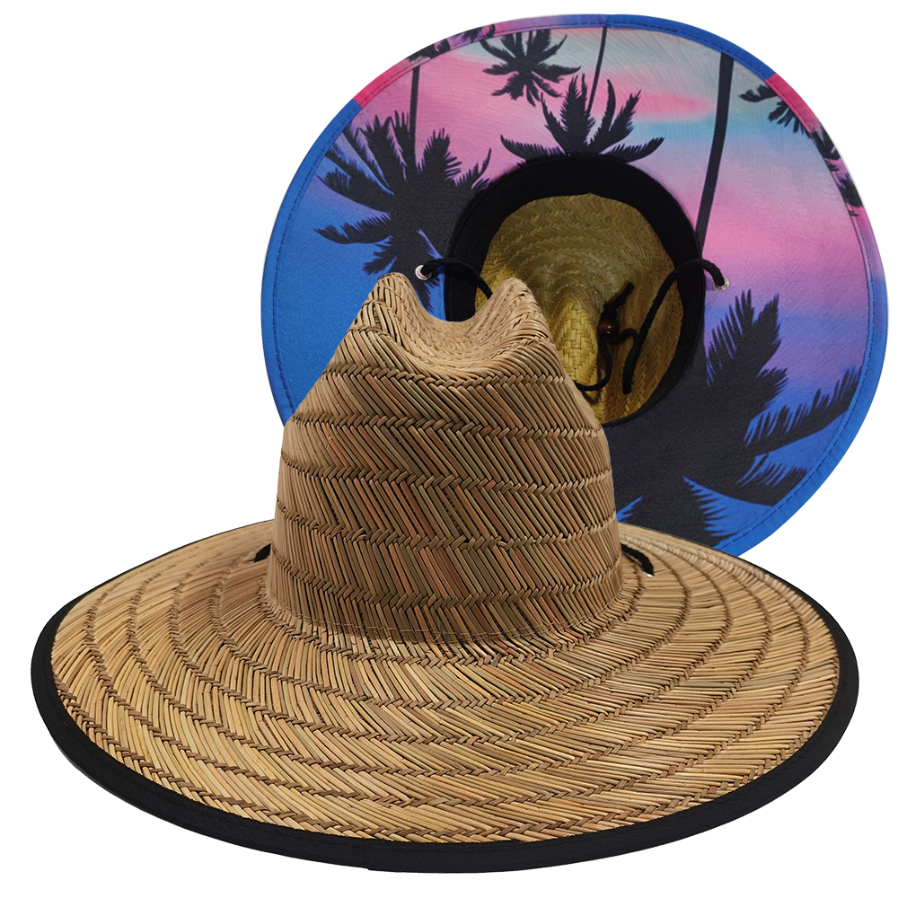 Custom under Brim Print Natural Grass Fishing Surf Lifeguard Straw Sun Hat with Logo