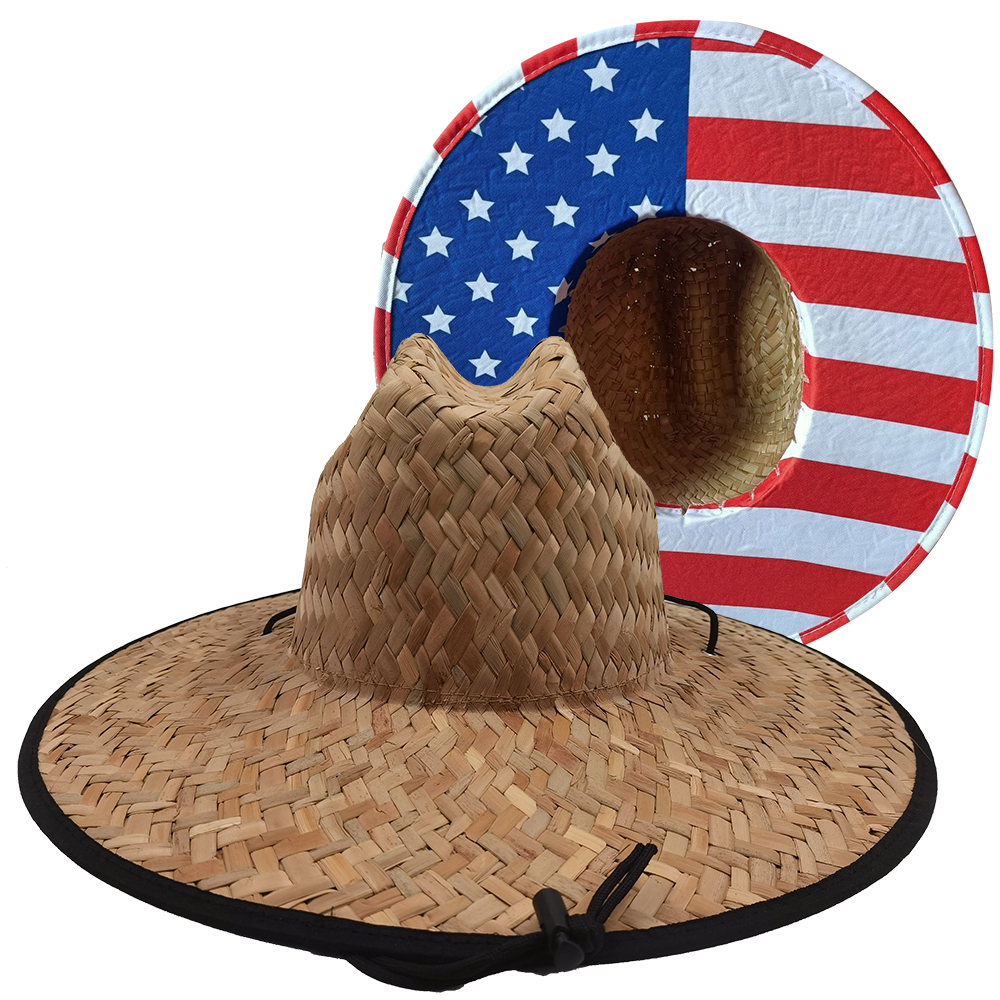 Custom printed bottom summer beach safari tides surf fishing sun straw hat with windproof chin strap