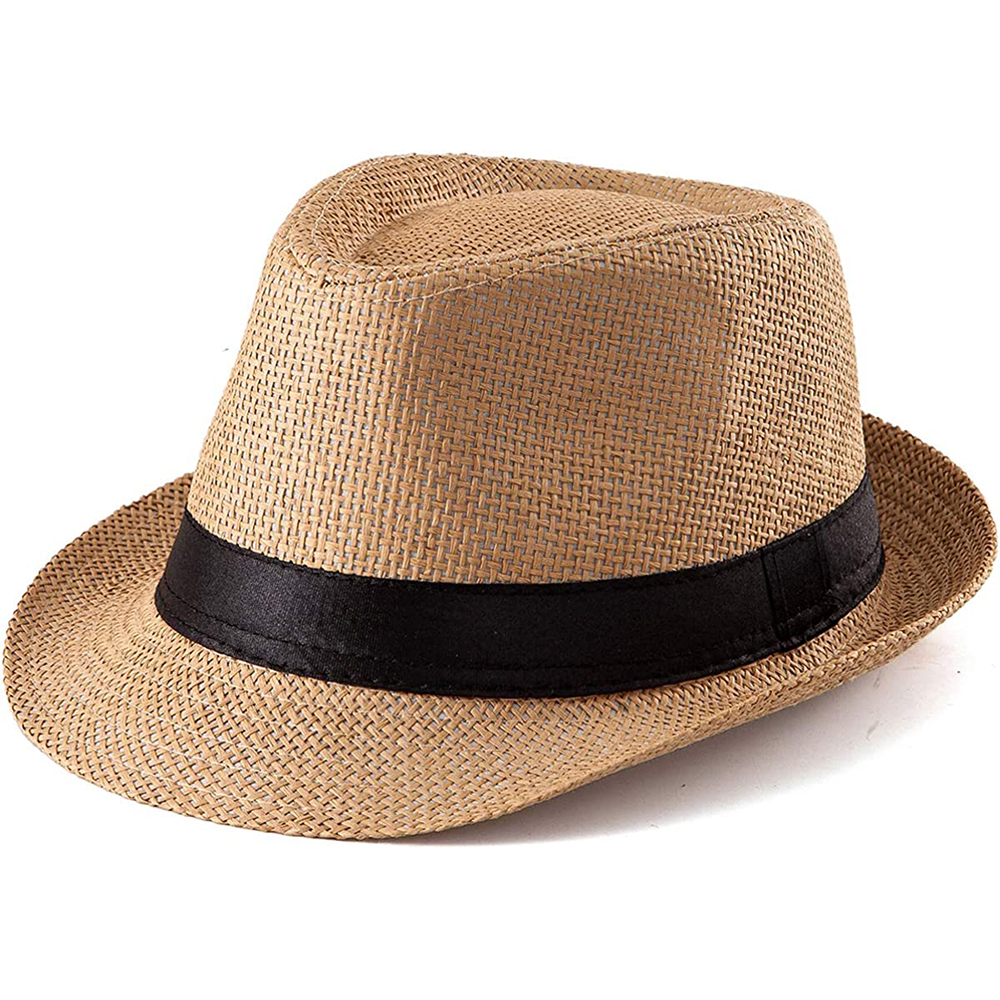 Wholesale Summer Unisex Short Brim Roll Up Paper Fedora Straw Sun Hat with Band