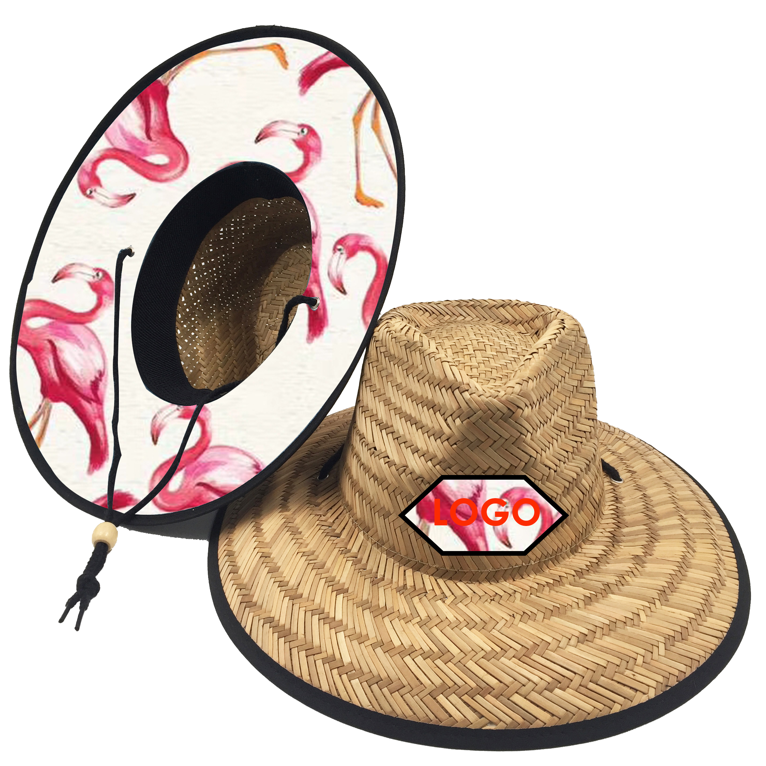 Wholesale OEM Summer Beach Print Underbrim Panama Natural Grass Straw Sun Hat with Logo