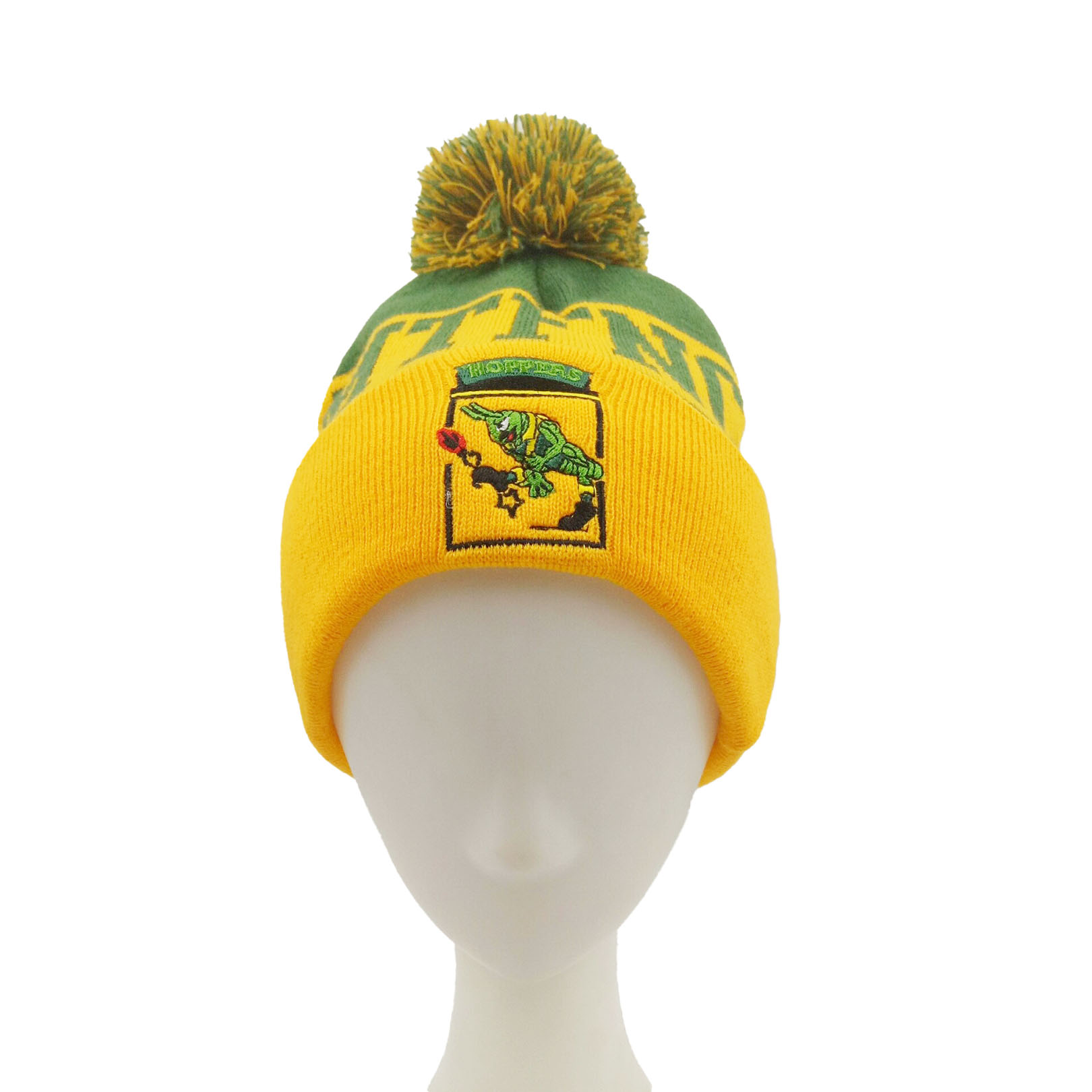 Low MOQ Jacquard Embroidery Knit Beanie Hat with Pompom