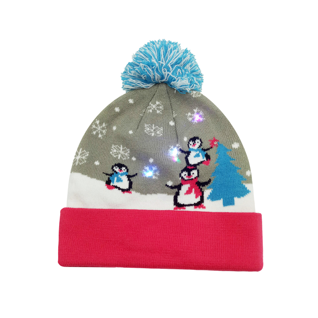 Winter LED Christmas Hat Light Up Xmas Beanie Knitted Hat