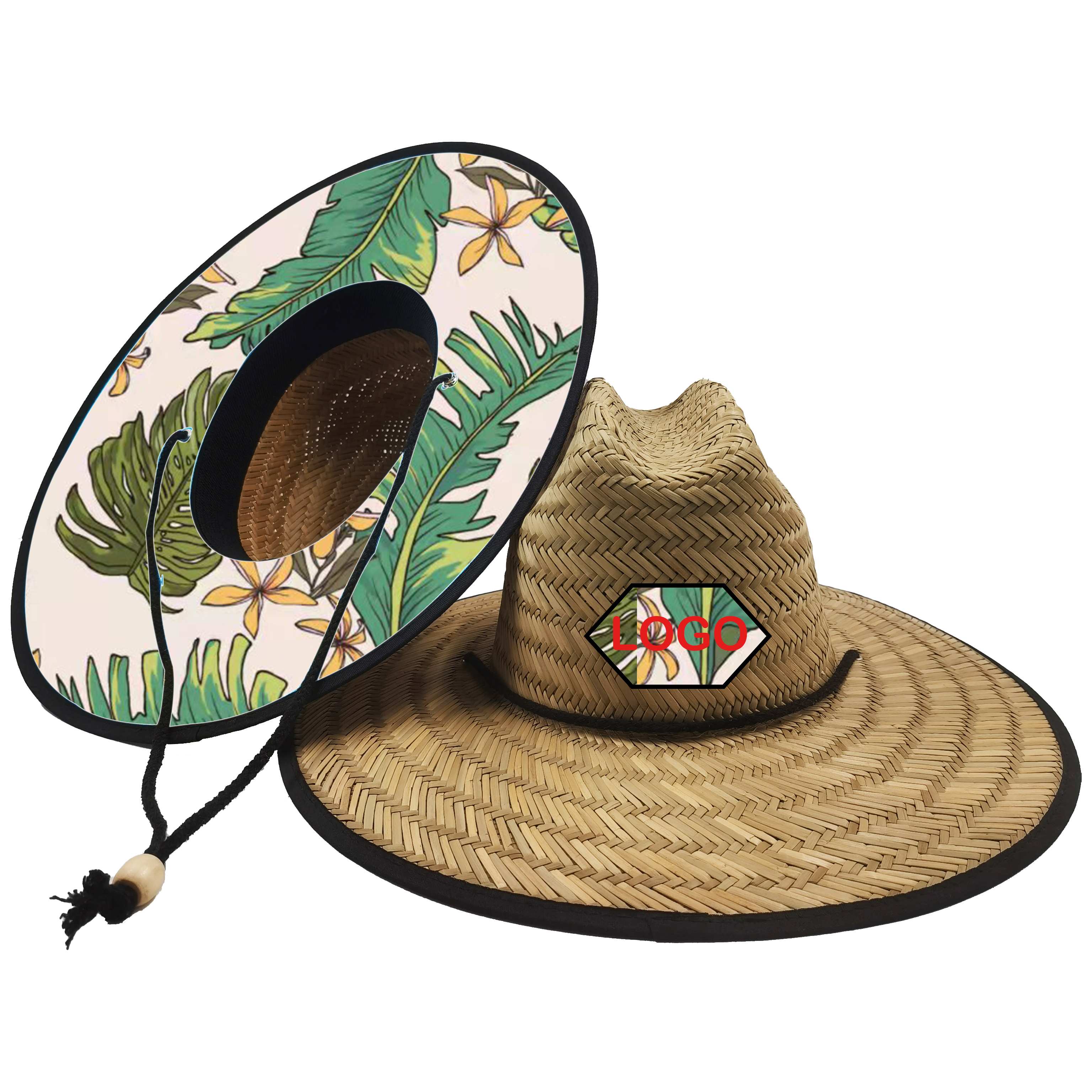 Custom Wholesale Men Women Wide Brim Natural Grass Summer Beach Sun Protect Surf Fishing Lifeguard Straw Hat