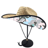 Custom Printed Mens Roll Up Brim Natrual Grass Summer Sun Protect Cowboy Straw Hat with Logo