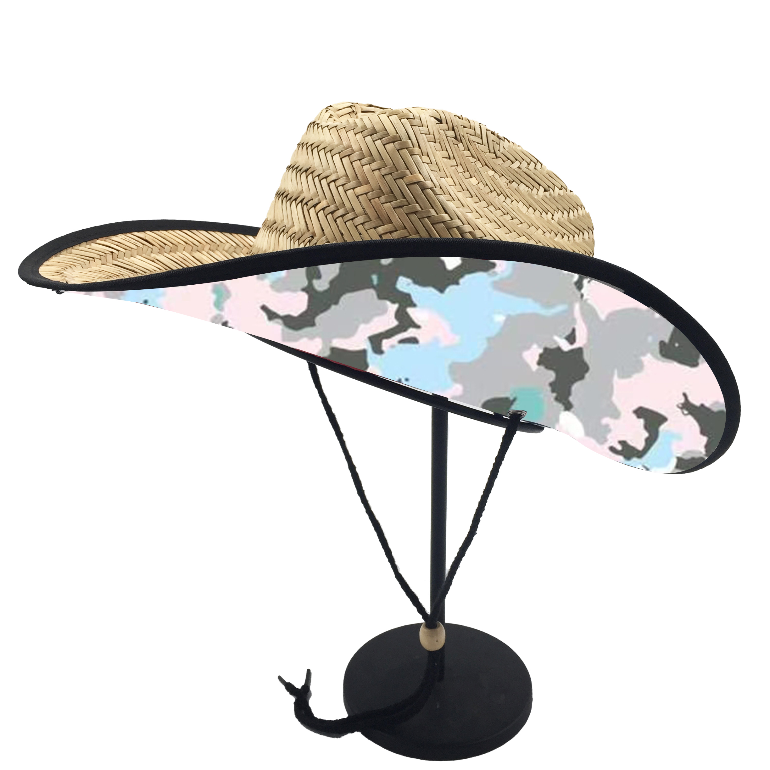 Custom Printed Mens Roll Up Brim Natrual Grass Summer Sun Protect Cowboy Straw Hat with Logo