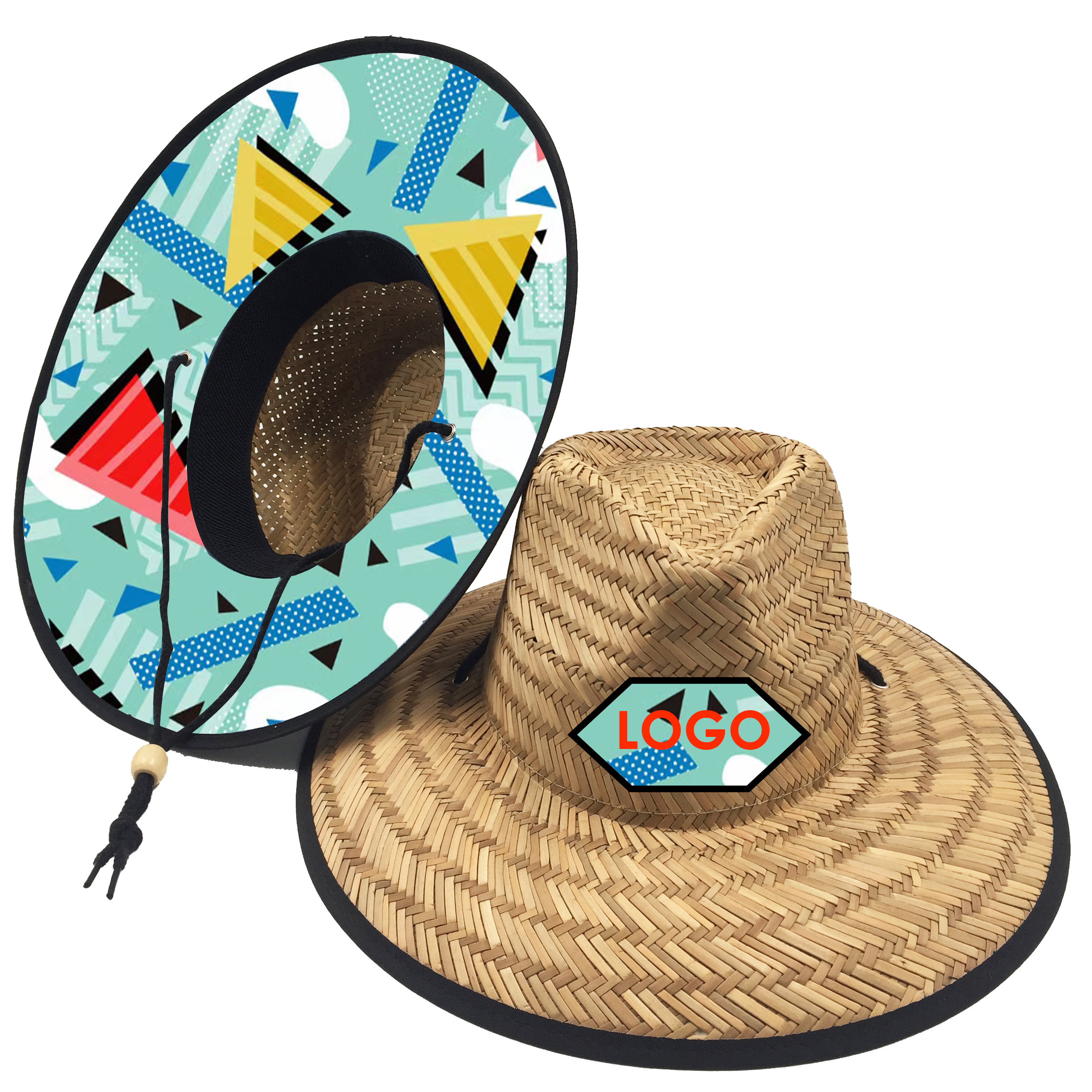 Wholesale OEM Summer Beach Print Underbrim Panama Natural Grass Straw Sun Hat with Logo