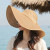 OEM Summer Beach Big Brim Foldable Packable Sun Protect Holiday Women Floppy Straw Hat with Embrodiery Logo