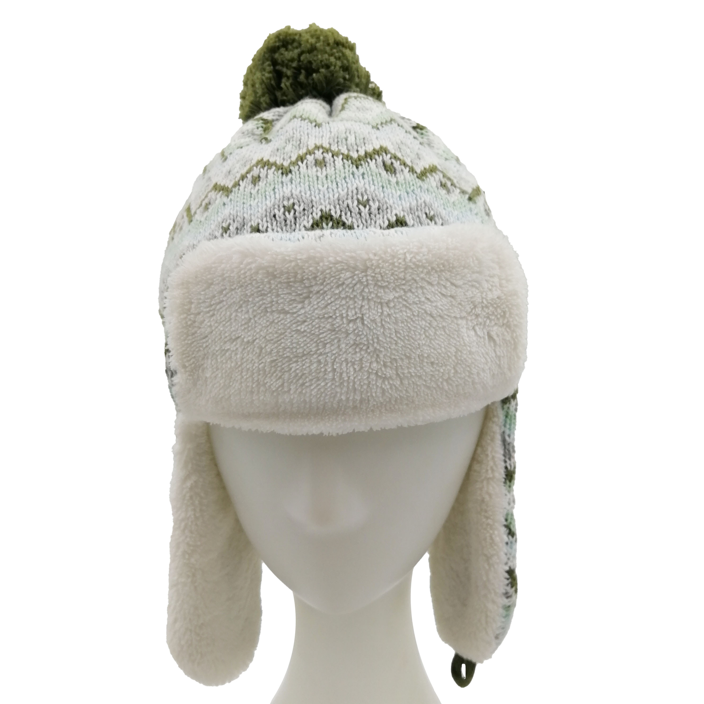 New Fashion Earmuff Jacquard Double Layers Polar Fleece Acrylic Knit Pompom Beanie Hats