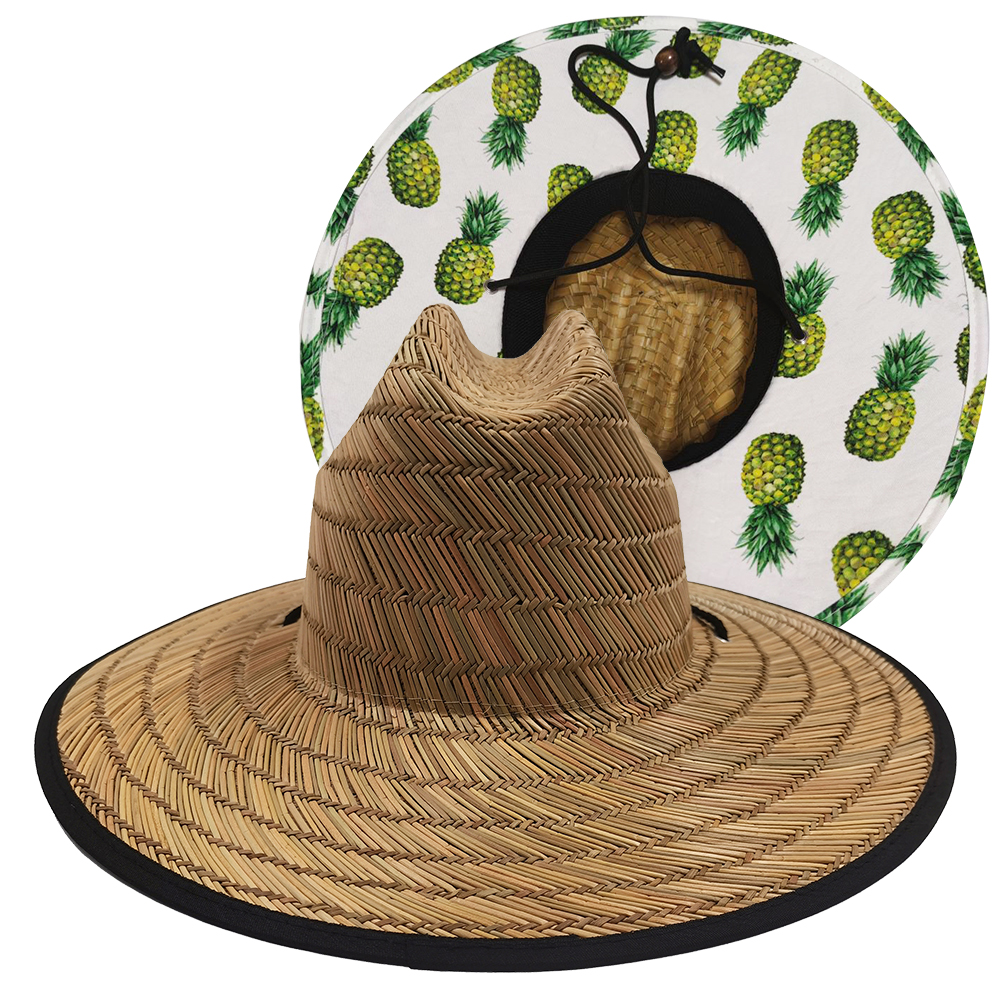 Custom under Brim Print Natural Grass Fishing Surf Lifeguard Straw Sun Hat with Logo