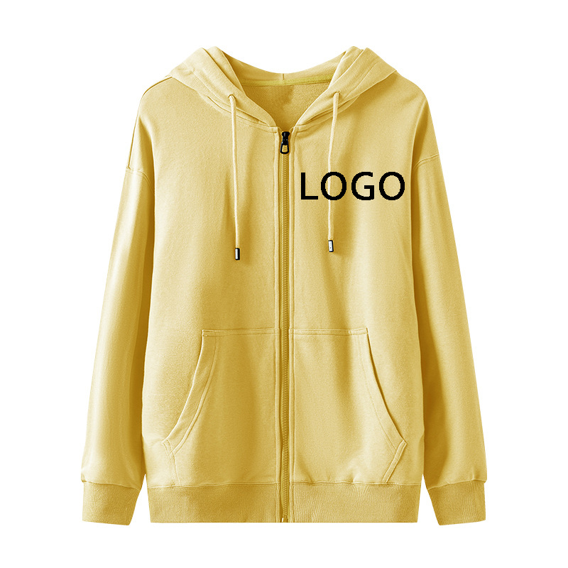 Custom Logo 300gsm Zipper Hooded Pocket Cardigan Sweatshirt Spring And Autumn Premium Hoodie