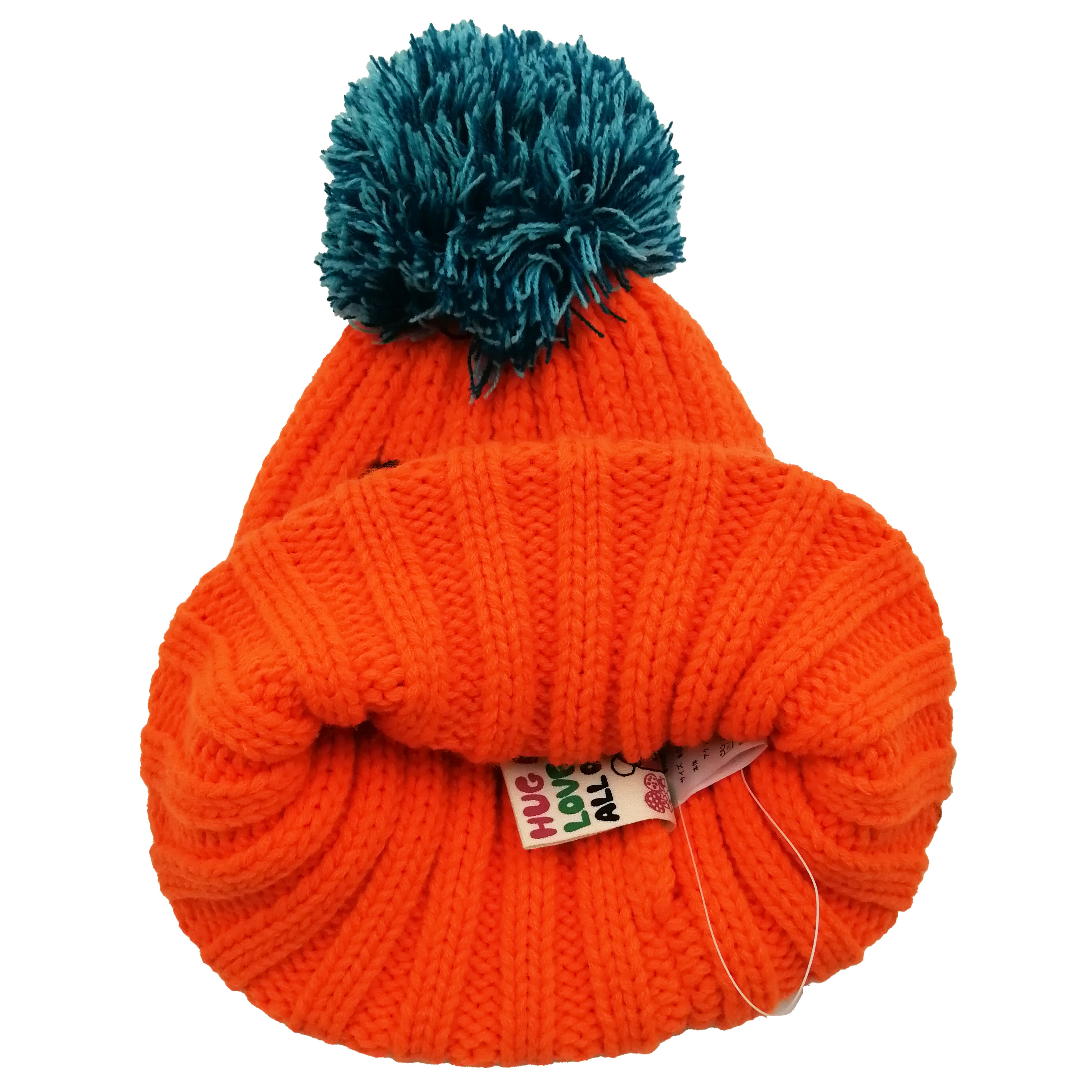 Acrylic Custom Wide Ribbed Pompom Beanie with Patch