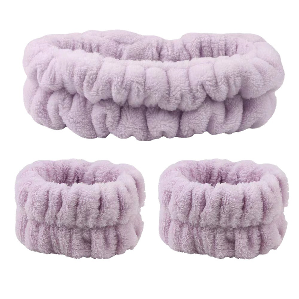 Custom Fuzzy Skincare Headbands Kids Soft Facial Makeup Head Band Women Coral Fleece Washing Face Spa Headband And Wristbands Set 