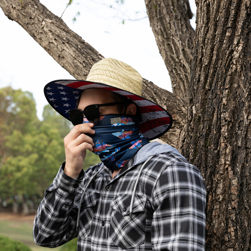 Custom Natural Grass Beach Fishing Surf Lifeguard Straw Hat with Underbrim UPF50+American Flag under Brim Print