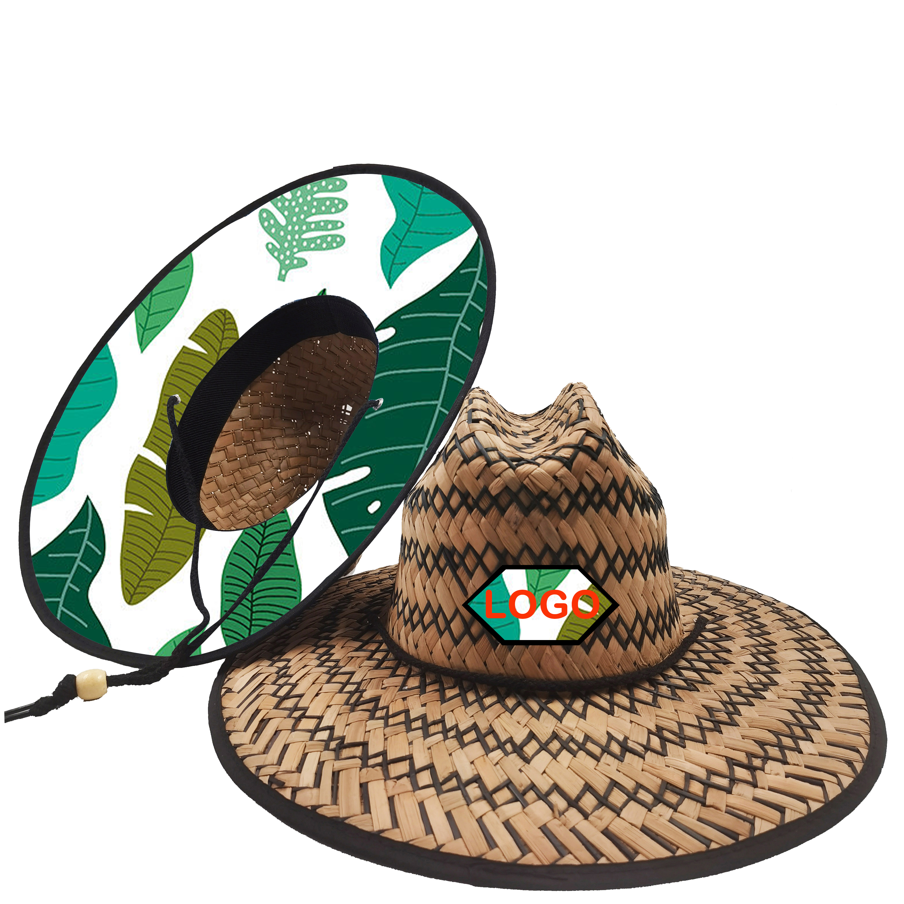 Custom Wide Brim Summer Beach 2 Tone Color Dyeing Men Lifegaurd Fishing Straw Sun Hat