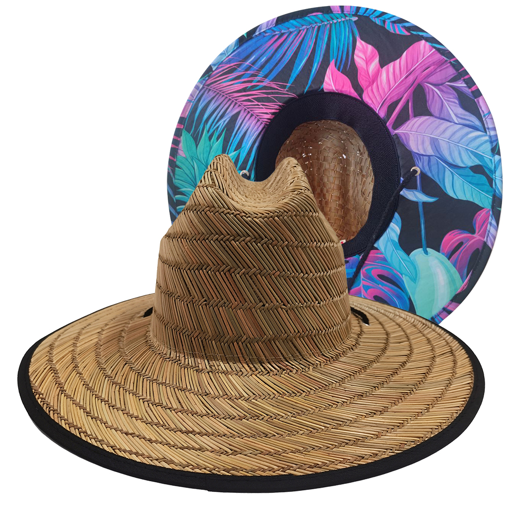 Custom under Brim Print Natural Grass Fishing Surf Lifeguard Straw Sun Hat with Logo