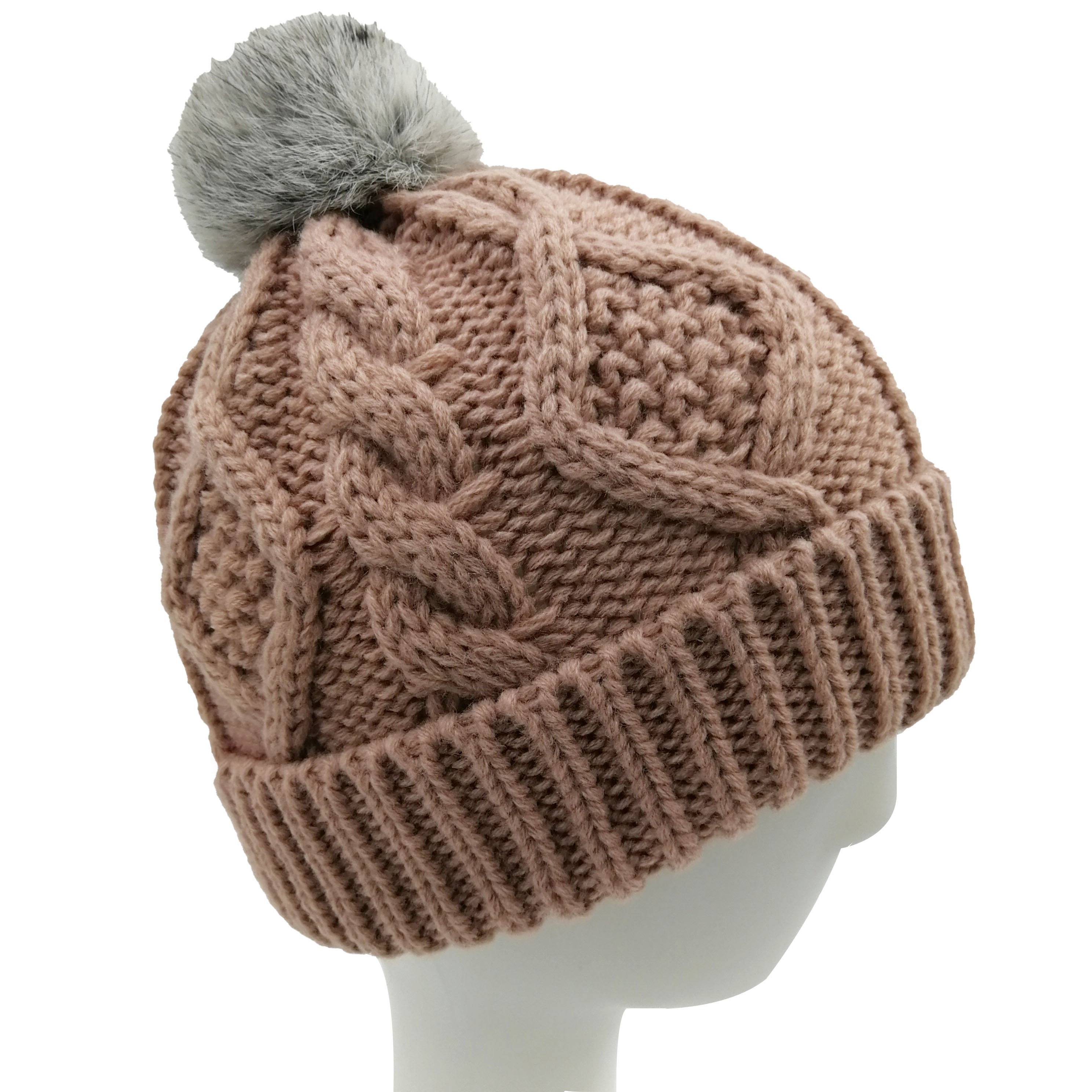 High Quality Ribbed Pompom Beanie Cuffed Knit Hat