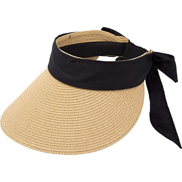 Custom Crownless Women Sun Visor UV Protect Wide Brim Straw Hat