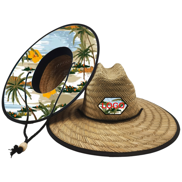 Custom Wholesale Men Women Wide Brim Natural Grass Summer Beach Sun Protect Surf Fishing Lifeguard Straw Hat