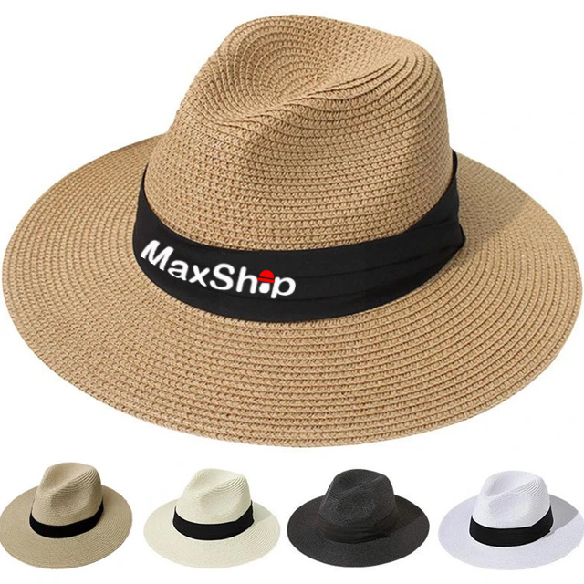 Women Straw Panama Hat Travel Fedora Beach Sun Hat Summer Wide Brim Straw Roll Up Hat UPF 50+