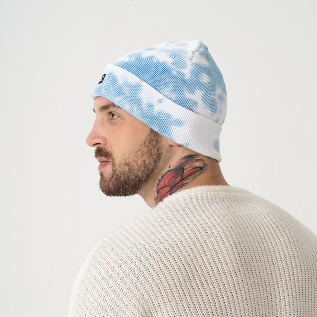 Custom Woven Patch Logo knitted hat Tie Dye Cotton Fisherman Skull Cap Beanie with Cuff