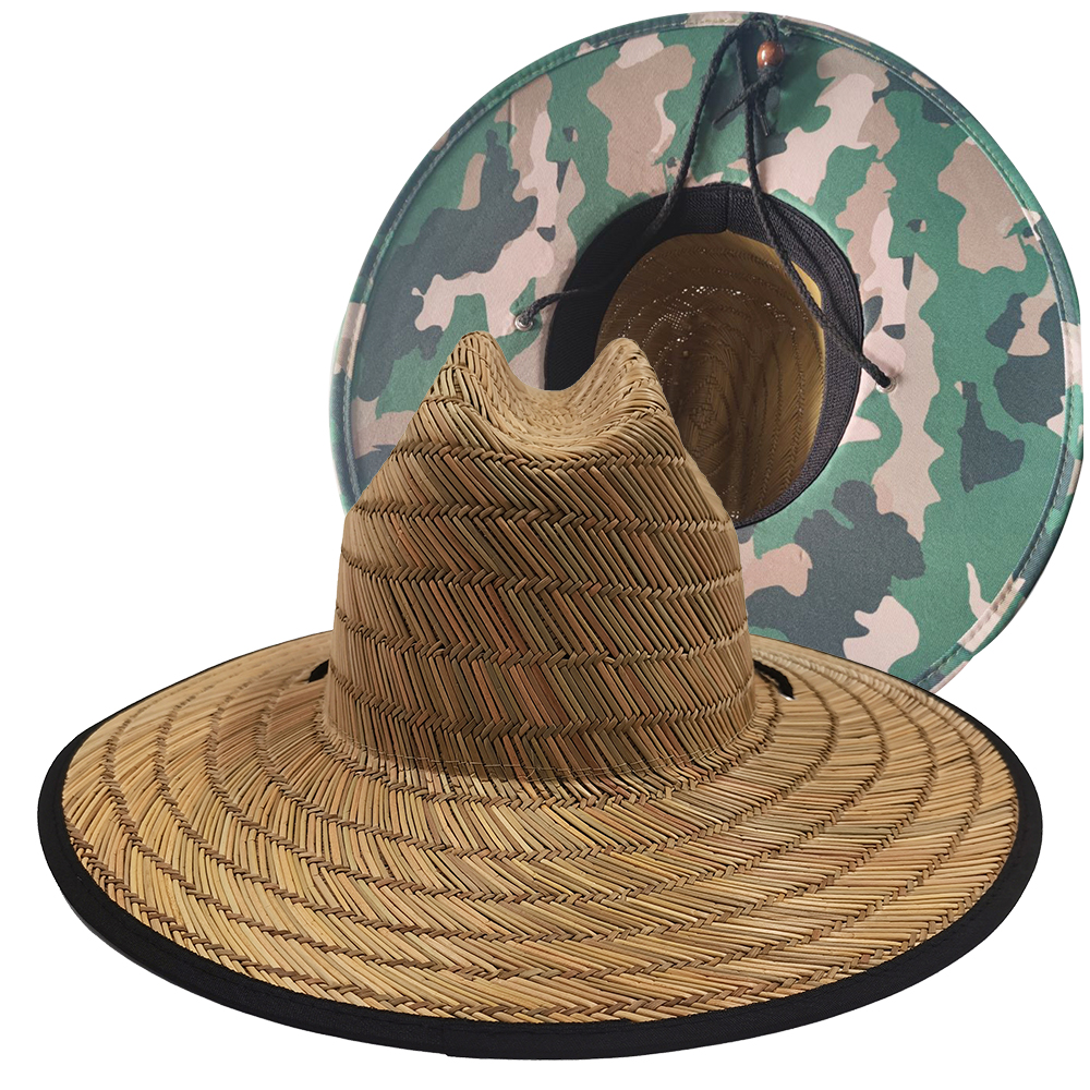 Custom under Brim Print Natural Grass Fishing Surf Lifeguard Straw Sun Hat with Logo