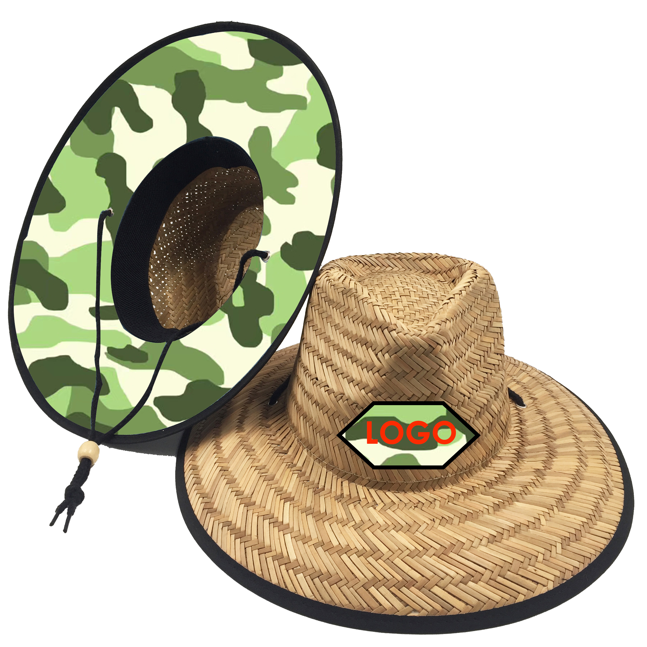 Wholesale OEM Summer Beach Print Underbrim Panama Natural Grass Straw Sun Hat with Logo