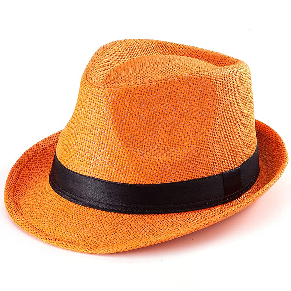 Wholesale Summer Unisex Short Brim Roll Up Paper Fedora Straw Sun Hat with Band