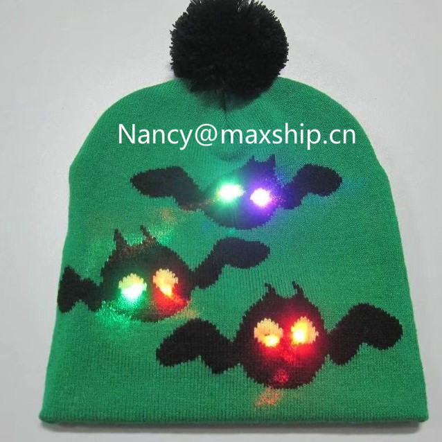 Custom Winter Christmas Halloween Party Gift Knitted Beanie Hat with Led Lights