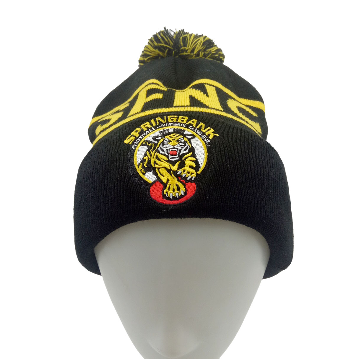 Low MOQ Jacquard Embroidery Knit Beanie Hat with Pompom